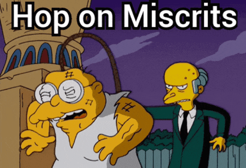 a cartoon shows a man with a rope around his head and the words hop on miscrits