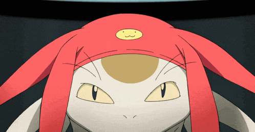 a close up of a cartoon character with a yellow face on his head