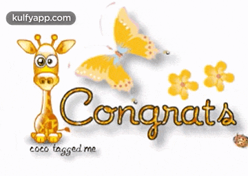 a congratulations card with a giraffe and butterflies on it