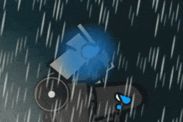 a drawing of a robot in the rain with a blue light