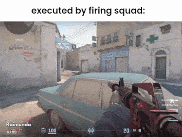 a video game with the words executed by firing squad at the top