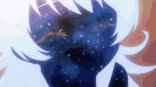 a drawing of a person 's face with a galaxy background