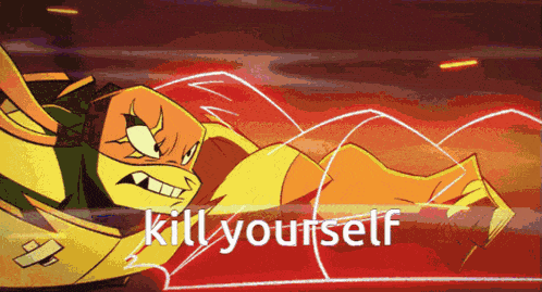 a picture of a cartoon character with the words kill yourself on it