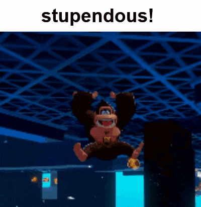 a cartoon monkey is falling into the water with the words stupendous below him