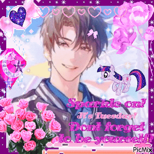 a picture of a boy with a pony and the words sparkle on tuesday