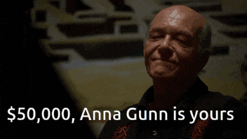 a man with tears running down his face and the words $ 50,000 anna gunn is yours on the bottom