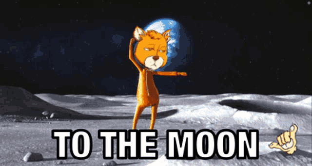 a cartoon of a fox on the moon with the words to the moon