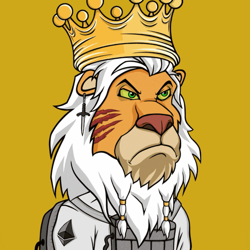 a cartoon lion wearing a crown and a backpack