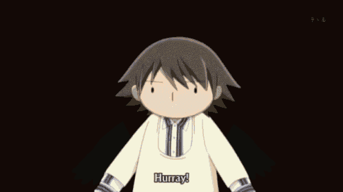 a cartoon character with the word hurray on it
