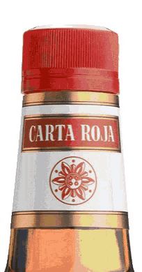a close up of a bottle of carta roja with a red cap