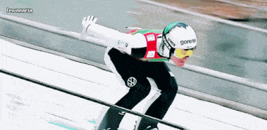 a ski jumper wearing a helmet that says gorenje