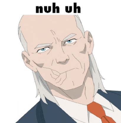 a man in a suit and tie with the words nuh uh written above him