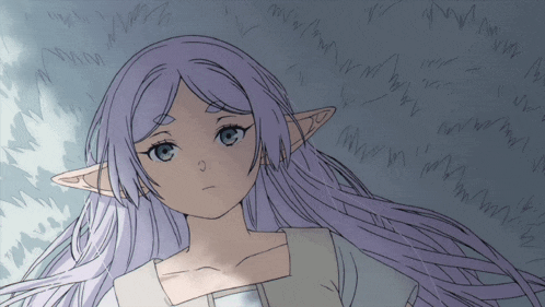 a drawing of a girl with purple hair and ears