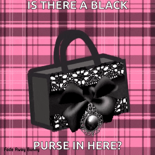 a picture of a black purse on a pink plaid background with the caption is there a black purse in here