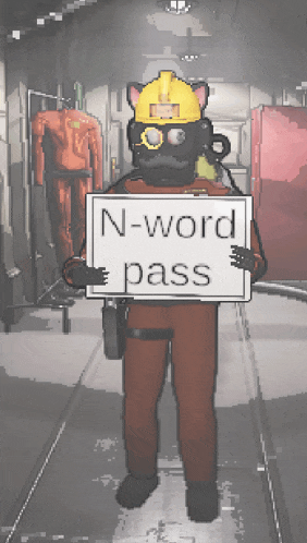 a cartoon character is holding up a sign that says n-word pass