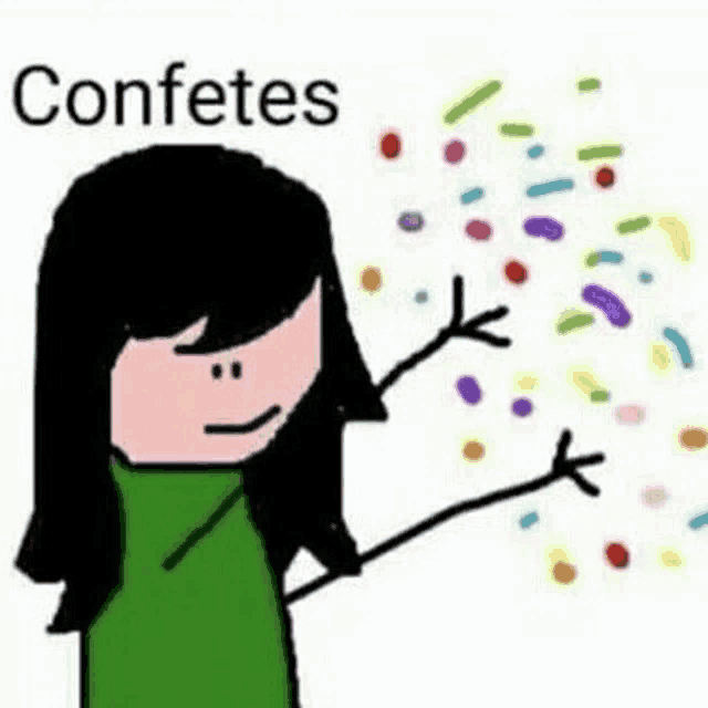 a cartoon of a girl throwing confetti with the words confetes written above her .