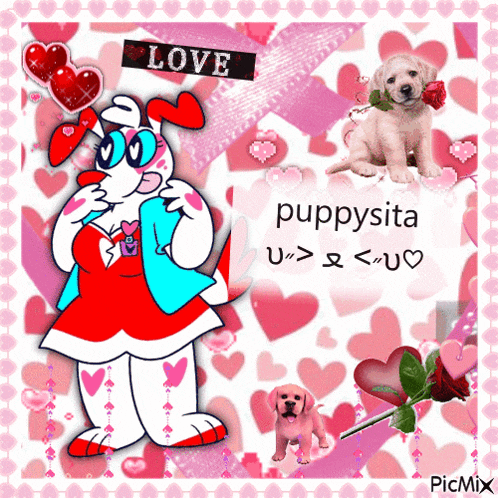 a picture of a cartoon character with the name puppysita on the bottom right
