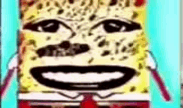 a close up of a spongebob squarepants cartoon character with a mustache and a smile on his face .