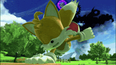 tails from sonic the hedgehog is running through a field