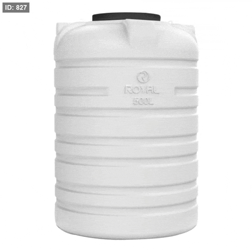 a white royal 500l water tank has a black lid