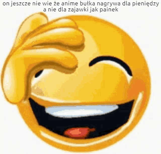 a smiley face with a hand on it 's forehead .