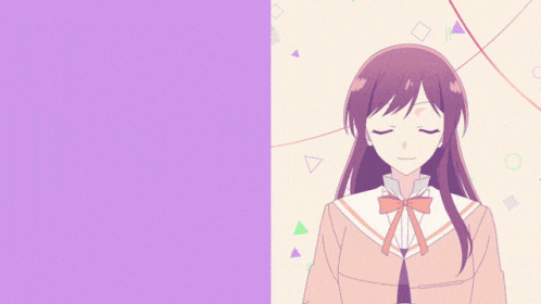 a girl is drinking from a cup with a purple background