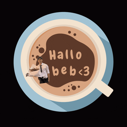 a cup of coffee with the words hallo beb < 3