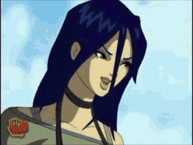 a cartoon of a woman with long black hair and a teletoon logo in the background