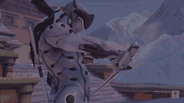 a video game screen says play of the game on the bottom