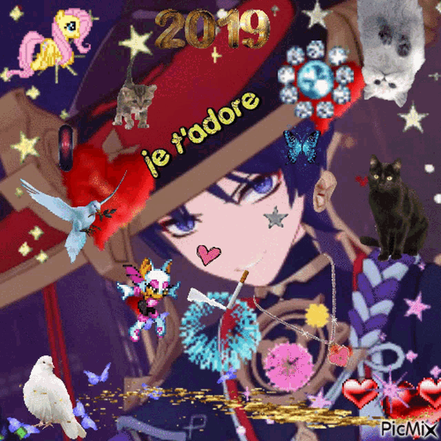 a picture of a person with a hat that says " je t'adore "