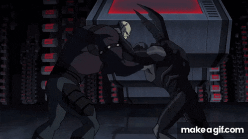 a cartoon character is dancing in front of a red light and says make a gif.com on the bottom