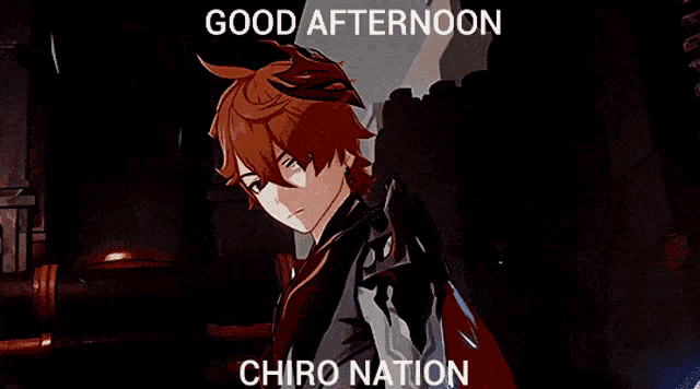 a video game character with the words good afternoon chiro nation