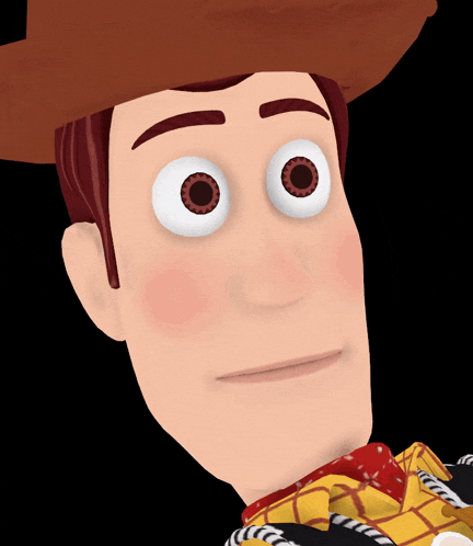 a close up of woody 's face with big eyes