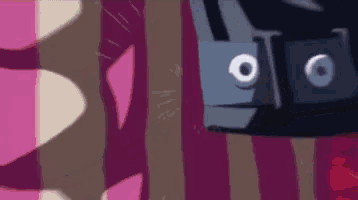 a close up of a cartoon character with a striped background