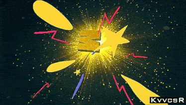 a yellow letter m is surrounded by yellow stars and the words kvvcsr on the bottom