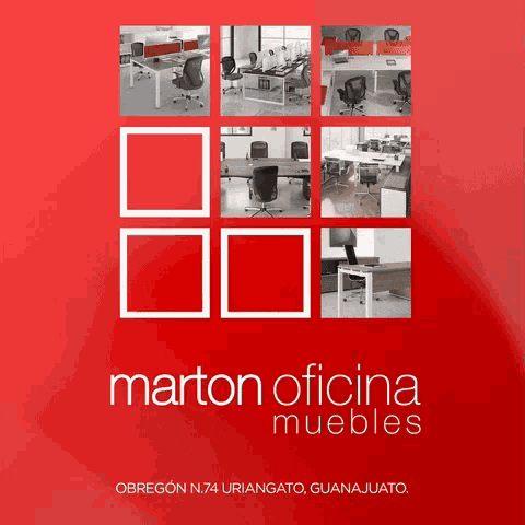 a poster for marton oficina muebles shows a variety of office furniture
