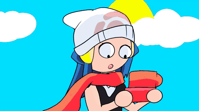 a cartoon of a girl wearing a hat and scarf