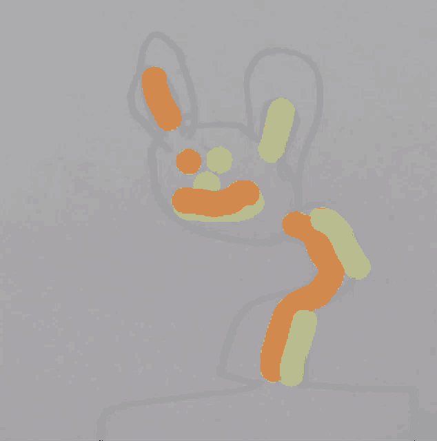 a drawing of a bunny with yellow and orange spots