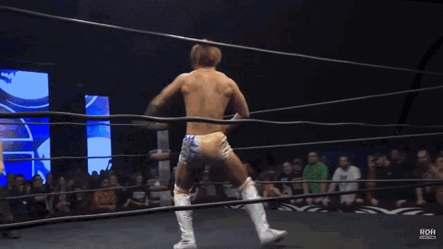 a wrestler in a ring with roh written on the bottom