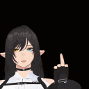 a girl is pointing at a sign that says flippin off and feelin