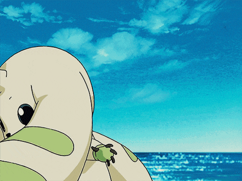 a cartoon drawing of an elephant looking out over a body of water