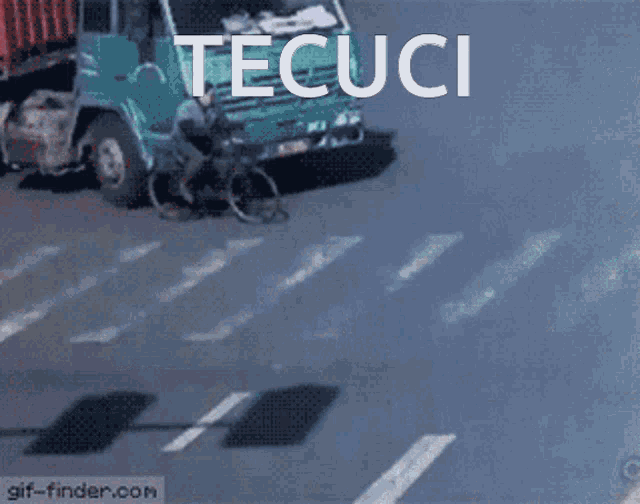 a man is walking in front of a truck with the word tecuci on it