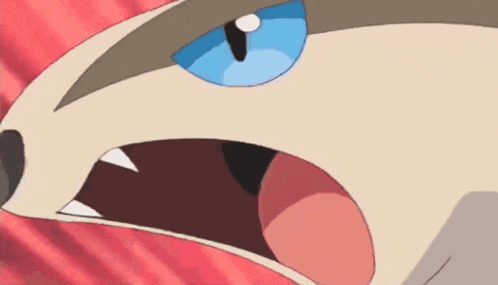 a close up of a cartoon character 's face with a red background .