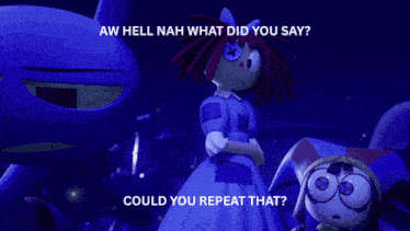 a cartoon character laying on the ground with the words aw hell nah what did you say