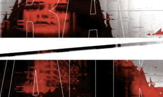 a woman 's face is shown in a red and black graphic