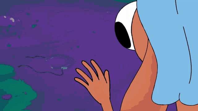 a cartoon drawing of a person reaching out to touch something