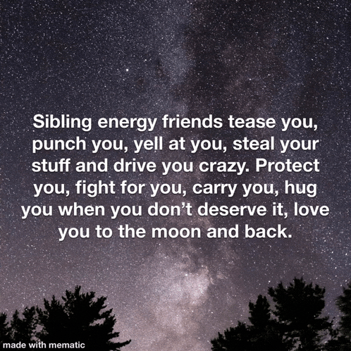 a quote about sibling energy friends with a starry night sky in the background