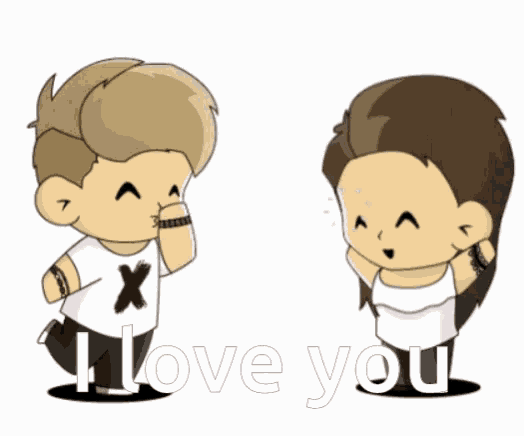 a cartoon of a boy and a girl with the words i love you on the bottom