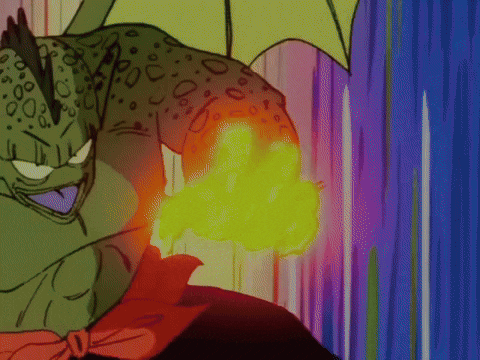 a cartoon drawing of a green monster with a purple mouth