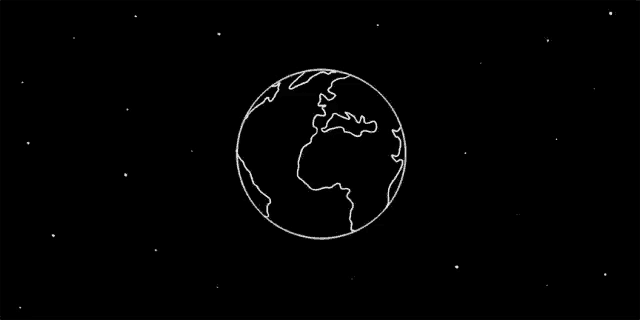 a black and white drawing of a globe in space surrounded by stars .